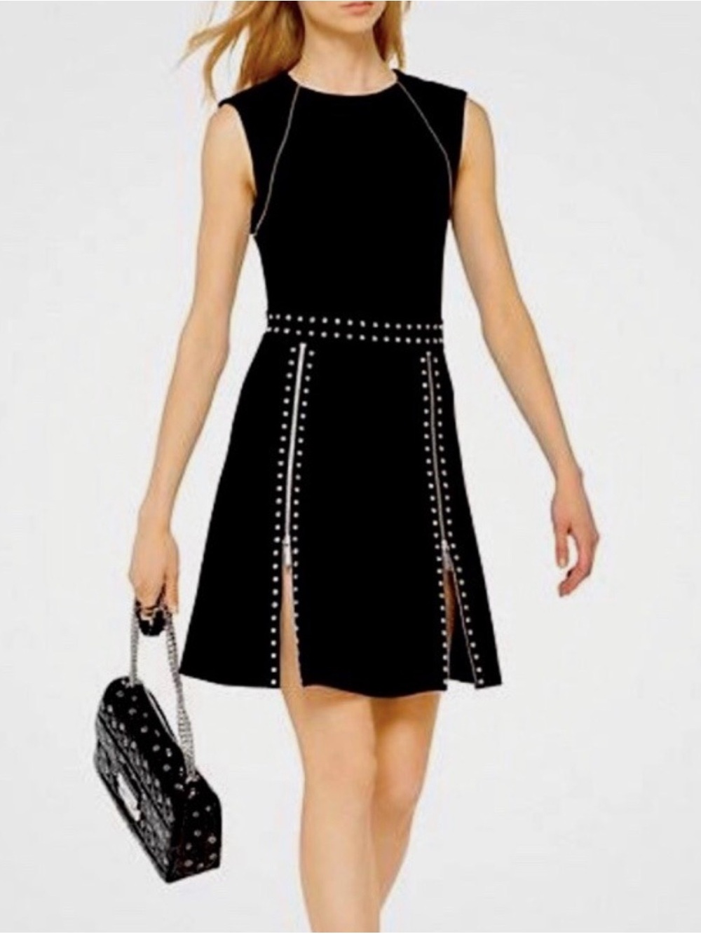 Michael Kors Black Silver Pyramid Studded Mini Dress Size XS